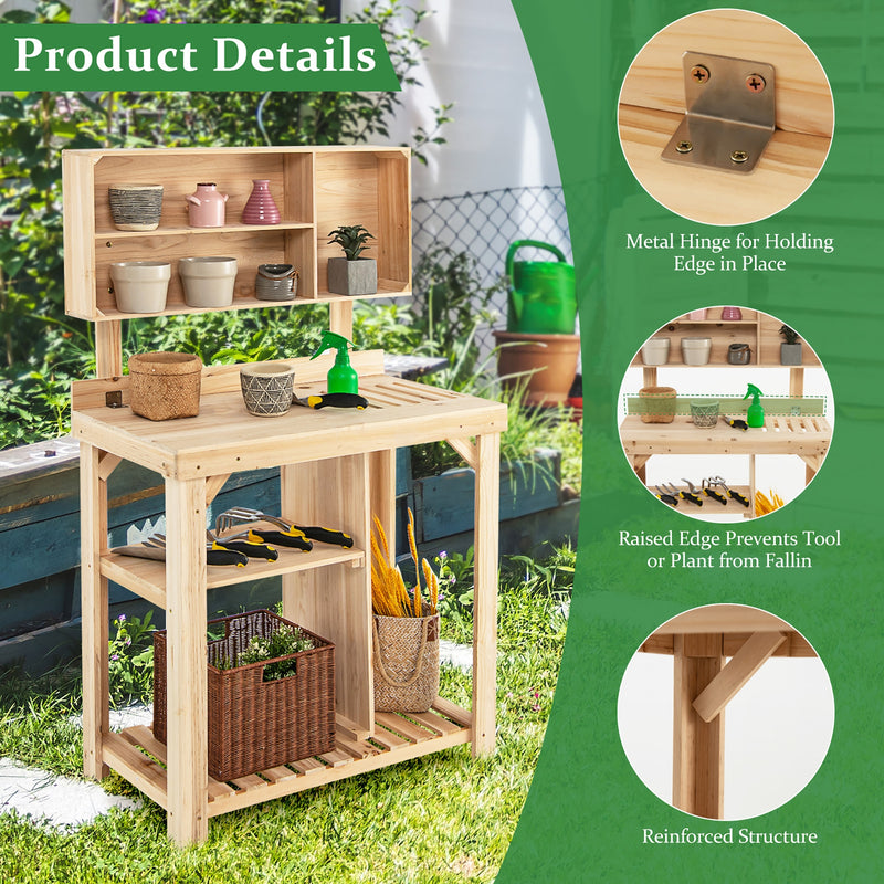 Garden Wooden Potting Table Workstation with Storage Shelf