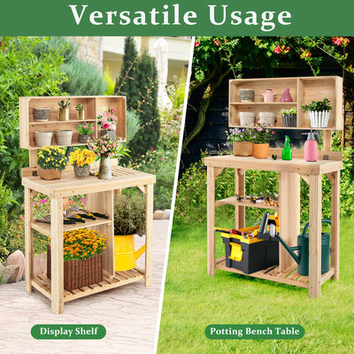 Garden Wooden Potting Table Workstation with Storage Shelf