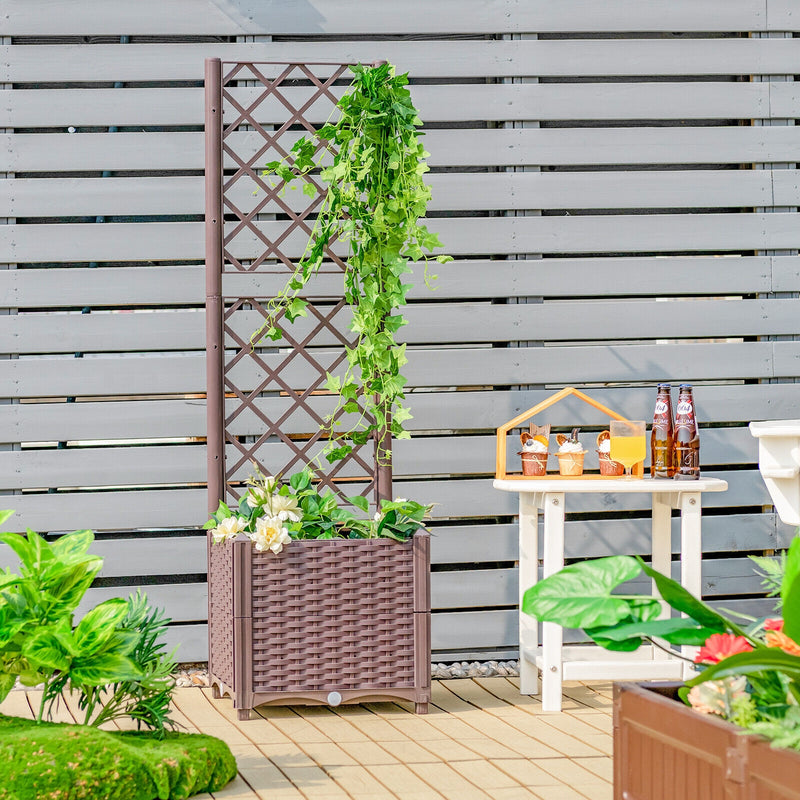 Raised Garden Bed with Trellis Planter Box for Climbing Plants-Coffee