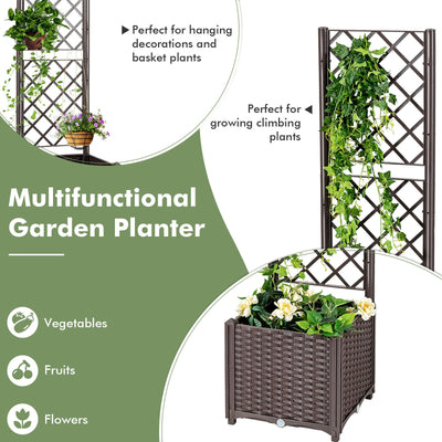 Raised Garden Bed with Trellis Planter Box for Climbing Plants-Coffee