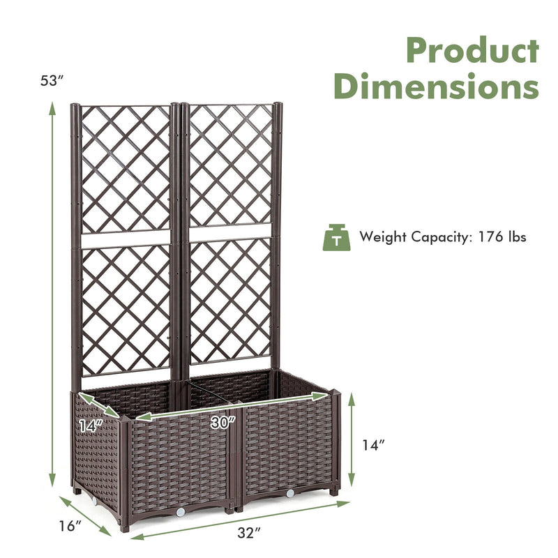 Raised Garden Bed with Trellis for Climbing Plants-Coffee