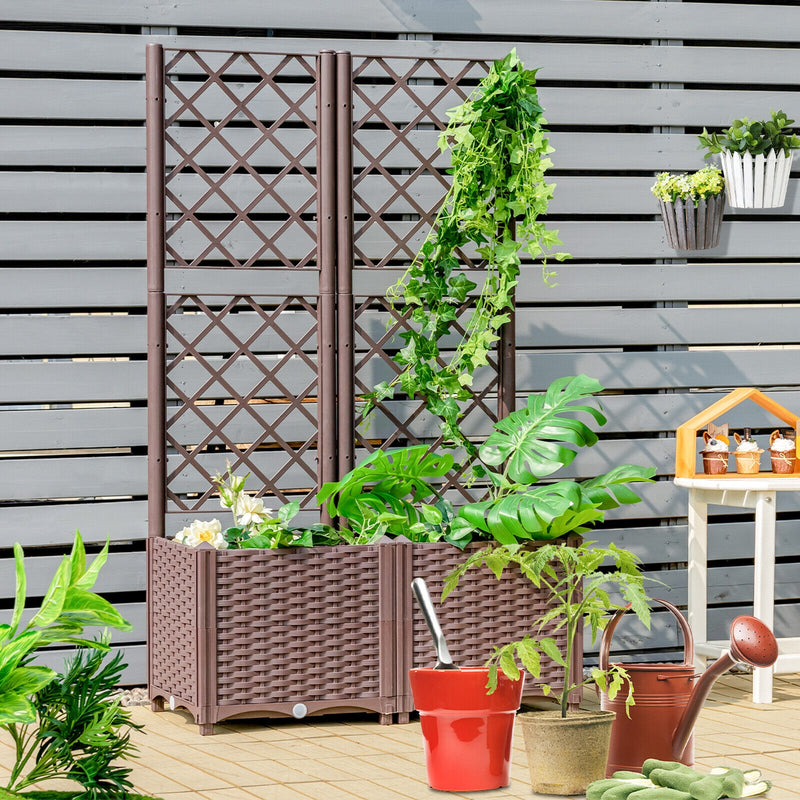 Raised Garden Bed with Trellis for Climbing Plants-Coffee