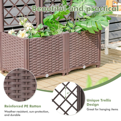 Raised Garden Bed with Trellis for Climbing Plants-Coffee