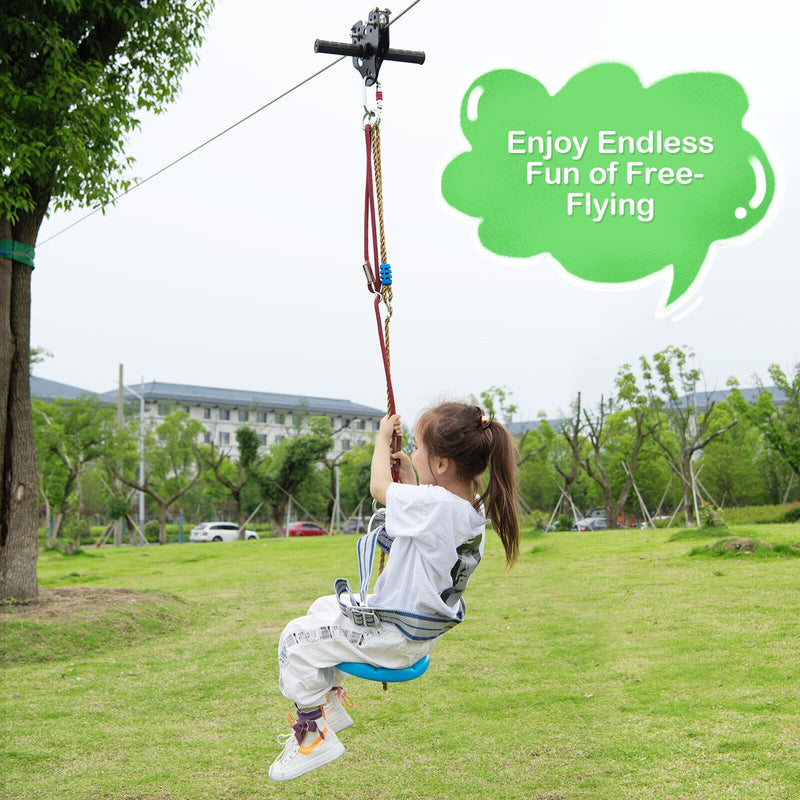 100 Feet Zipline Kit for Backyard Kids Adults with Stainless Steel Spring Brake Seat