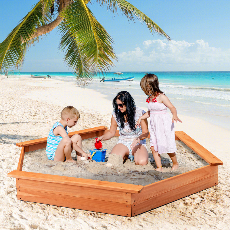 Hexagon Wooden Cedar Sand Box with Seat Boards