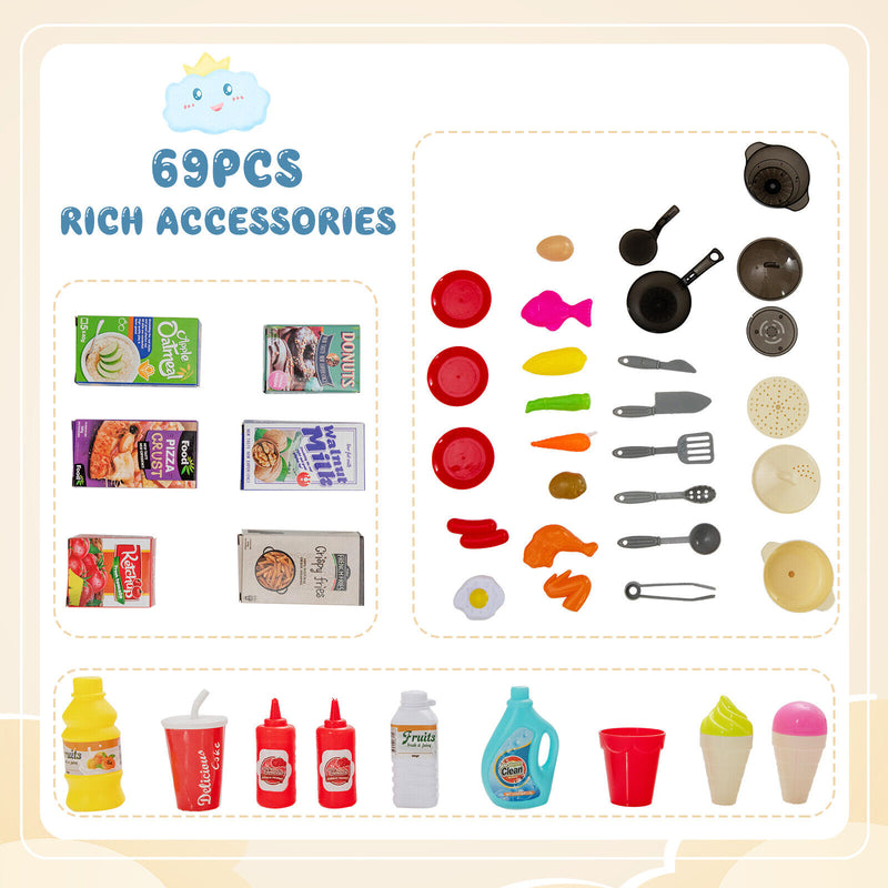 69 Pieces Kitchen Playset Toys with Realistic Lights and Sounds-Blue