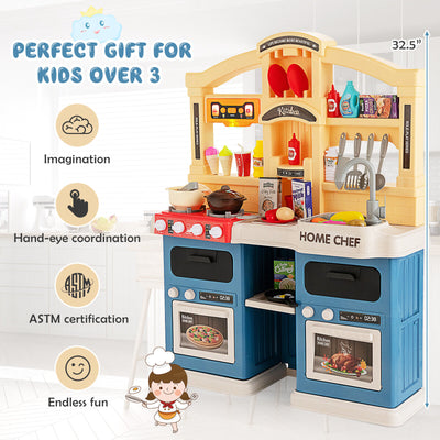 69 Pieces Kitchen Playset Toys with Realistic Lights and Sounds-Blue