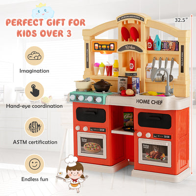 69 Pieces Kitchen Playset Toys with Realistic Lights and Sounds-Orange