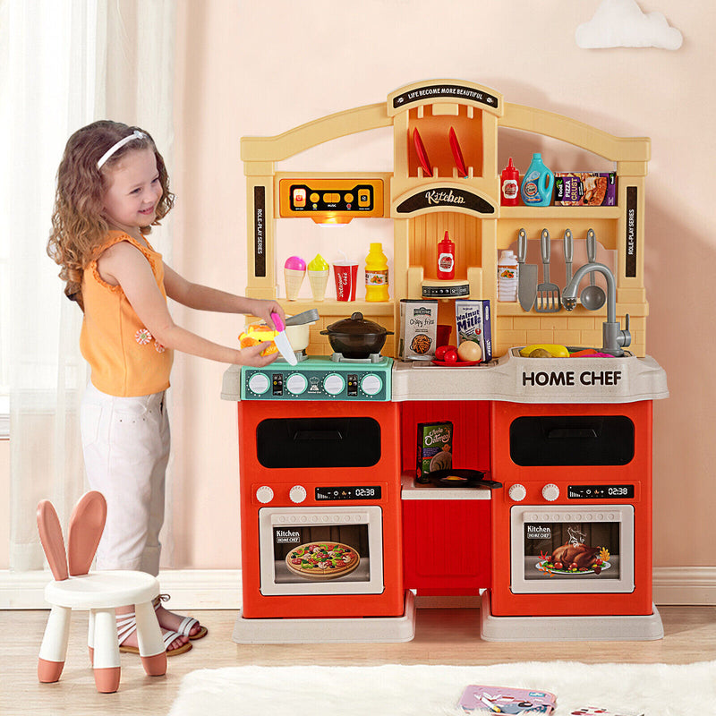 69 Pieces Kitchen Playset Toys with Realistic Lights and Sounds-Orange