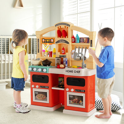 69 Pieces Kitchen Playset Toys with Realistic Lights and Sounds-Orange