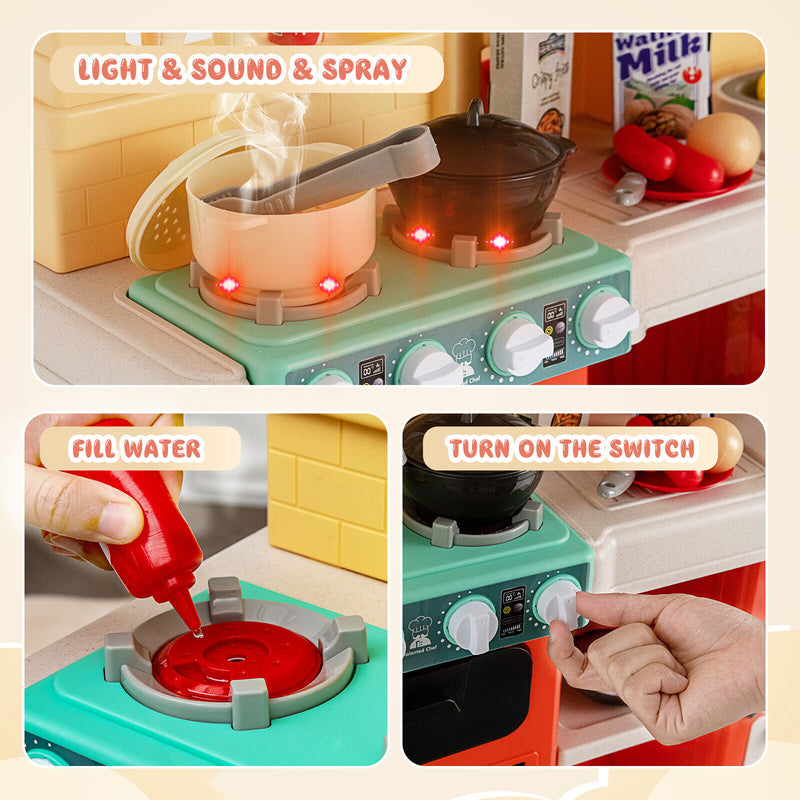 69 Pieces Kitchen Playset Toys with Realistic Lights and Sounds-Orange