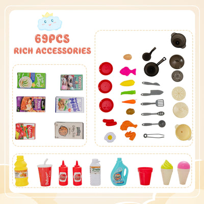 69 Pieces Kitchen Playset Toys with Realistic Lights and Sounds-Orange