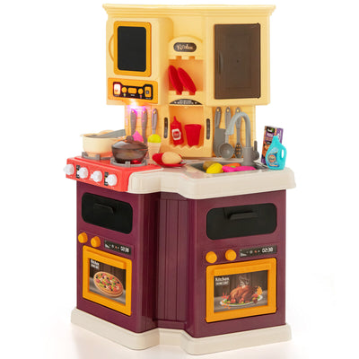 67 Pieces Kid's Kitchen Playset with Vapor and Boil Effects-Purple