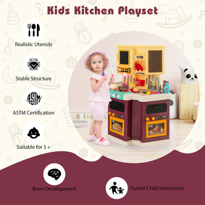 67 Pieces Kid's Kitchen Playset with Vapor and Boil Effects-Purple