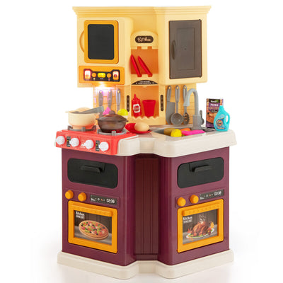 67 Pieces Kid's Kitchen Playset with Vapor and Boil Effects-Purple