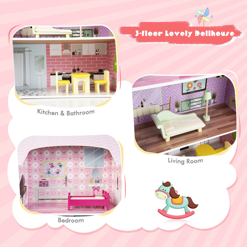 2-In-1 Kids Kitchen Playset and Dollhouse with Accessories