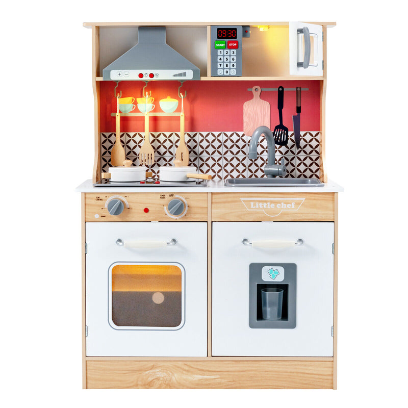 Multi-Functional Wooden Kids Kitchen Playset with Lights and Sounds