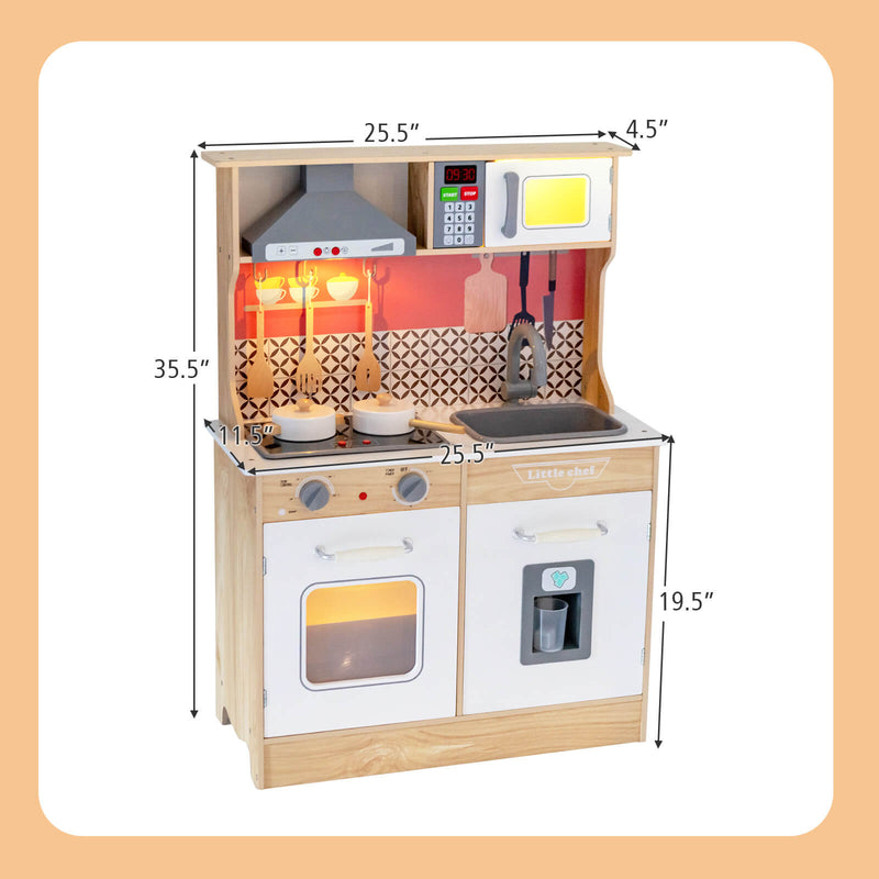 Multi-Functional Wooden Kids Kitchen Playset with Lights and Sounds