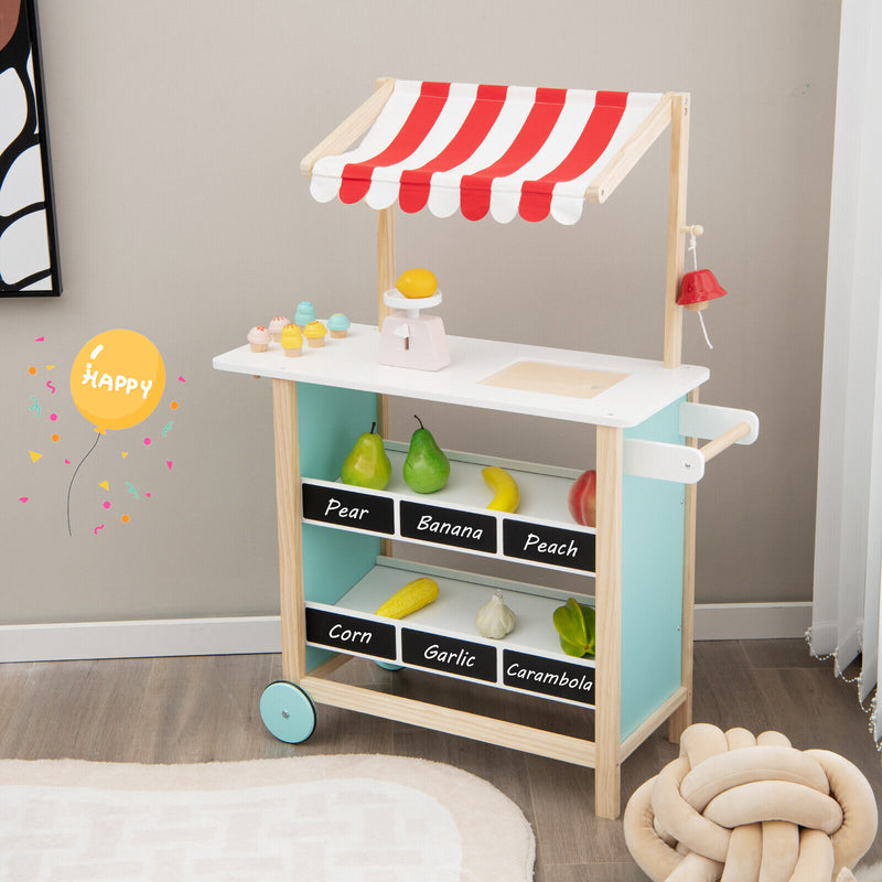 Kids Wooden Ice Cream Cart with Chalkboard and Storage