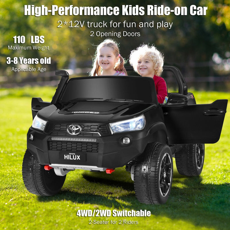 2*12V Licensed Toyota Hilux Ride On Truck Car 2-Seater 4WD with Remote Painted Black