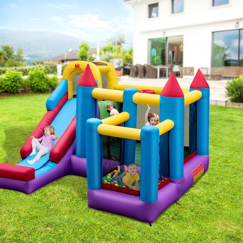 5-in-1 Inflatable Bounce House with 735W Blower and 50 Ocean Balls