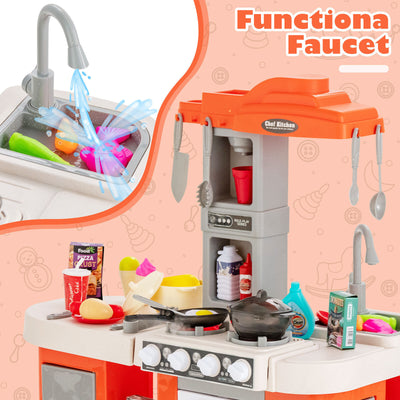 67 Pieces Play Kitchen Set for Kids with Food and Realistic Lights and Sounds-Orange