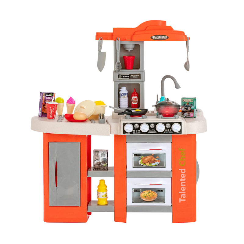 67 Pieces Play Kitchen Set for Kids with Food and Realistic Lights and Sounds-Orange