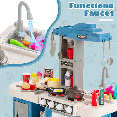 67 Pieces Play Kitchen Set for Kids with Food and Realistic Lights and Sounds-Blue