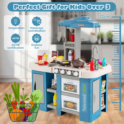 67 Pieces Play Kitchen Set for Kids with Food and Realistic Lights and Sounds-Blue