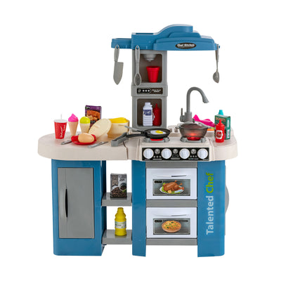 67 Pieces Play Kitchen Set for Kids with Food and Realistic Lights and Sounds-Blue