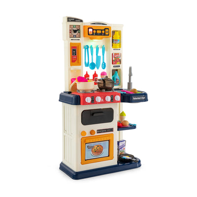 64 Pieces Realistic Kitchen Playset for Boys and Girls with Sound and Lights-Blue