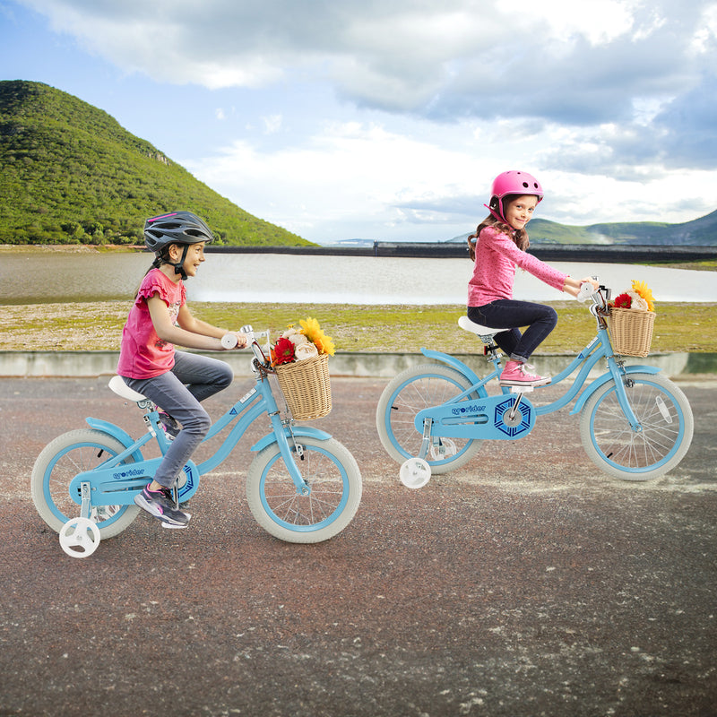 14-Inch Kids Bike with Training Wheels and Adjustable Handlebar Seat-Blue