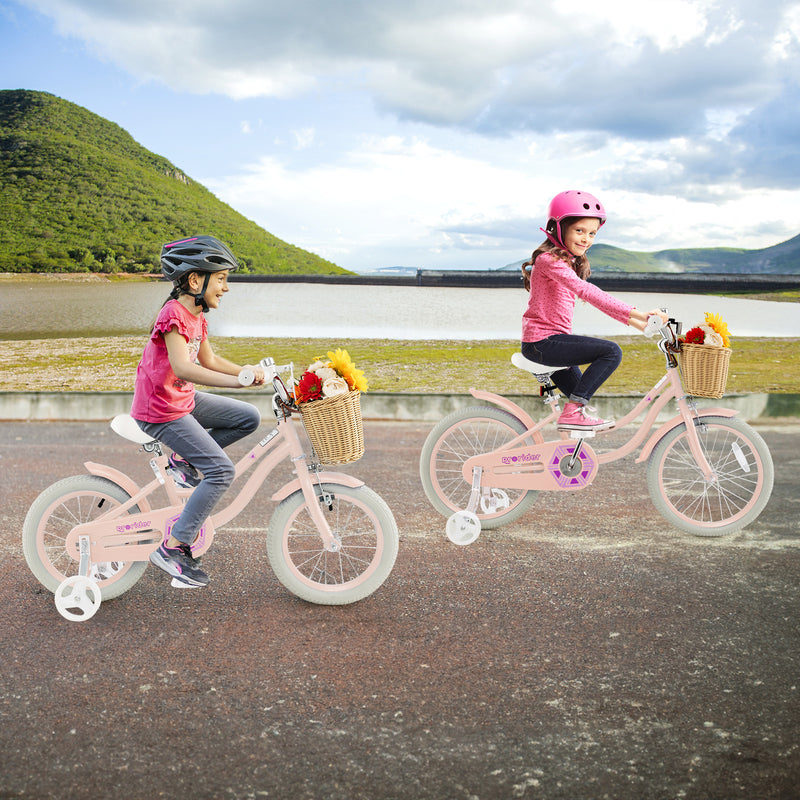 14-Inch Kids Bike with Training Wheels and Adjustable Handlebar Seat-Pink