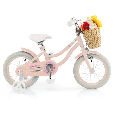 14-Inch Kids Bike with Training Wheels and Adjustable Handlebar Seat-Pink