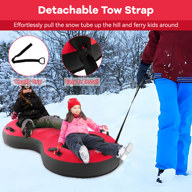 80 Inch 2-Person Inflatable Snow Sled for Kids and Adults-Red