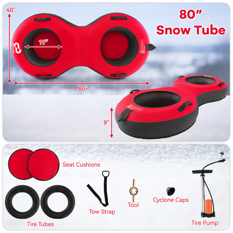 80 Inch 2-Person Inflatable Snow Sled for Kids and Adults-Red