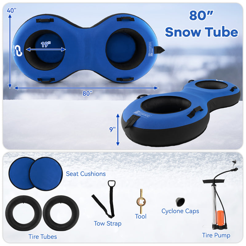 80 Inch 2-Person Inflatable Snow Sled for Kids and Adults-Blue