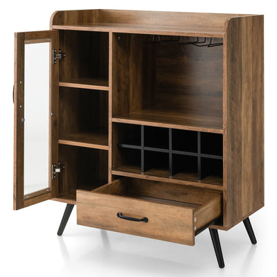 Buffet Sideboard with Removable Wine Rack and Glass Holder-Rustic Brown