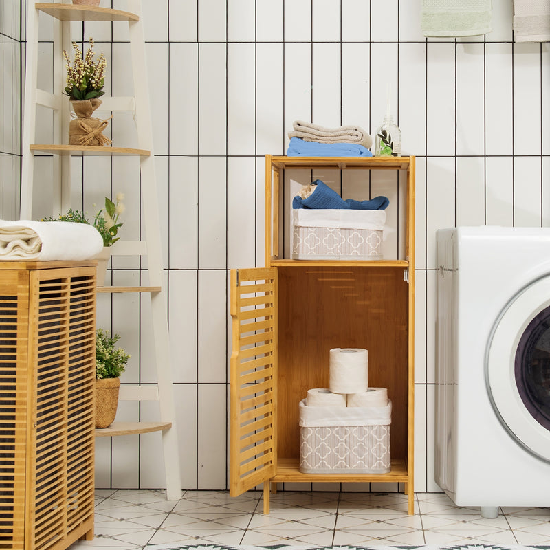 Bamboo Bathroom Storage Floor Cabinet with Shelf Corner Cabinet and Door