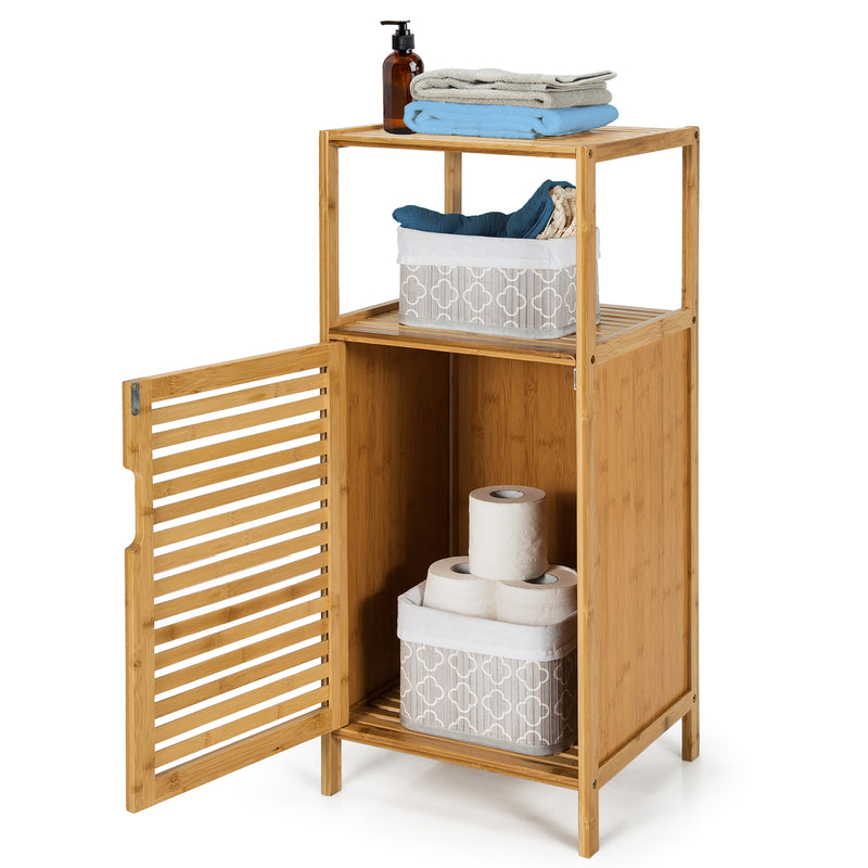 Bamboo Bathroom Storage Floor Cabinet with Shelf Corner Cabinet and Door