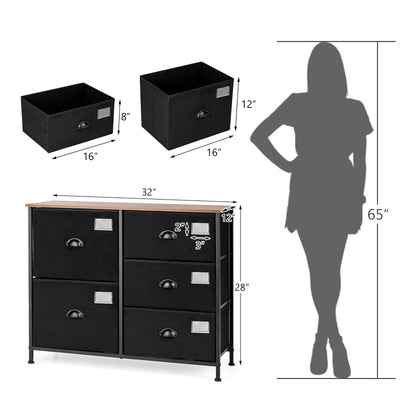 5-Drawer Storage Dresser for Bedroom Closet Entryway-Black