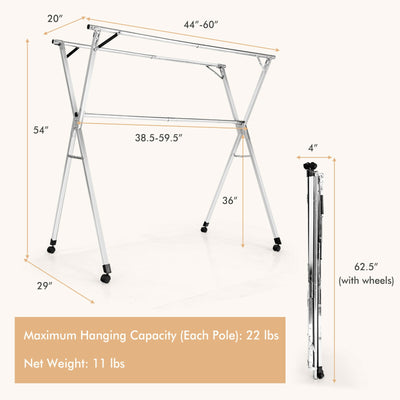 Foldable Steel Clothes Drying Rack with 4 Universal Wheels for Laundry