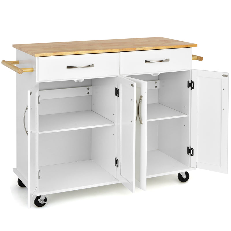 4-Door Rolling Kitchen Island Cart Buffet Cabinet with Towel Racks Drawers-White