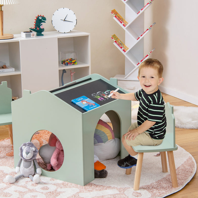 3 Pieces Wooden Kids Table and Chair Set-Green