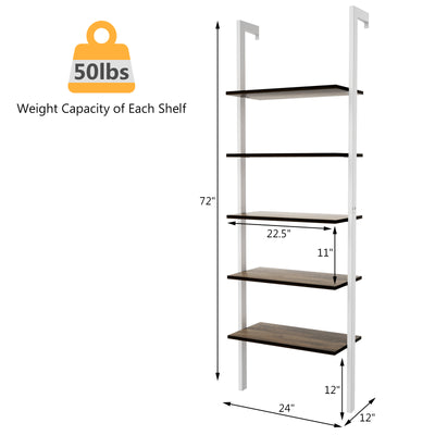 5-Tier Wood Look Ladder Shelf with Metal Frame for Home-White