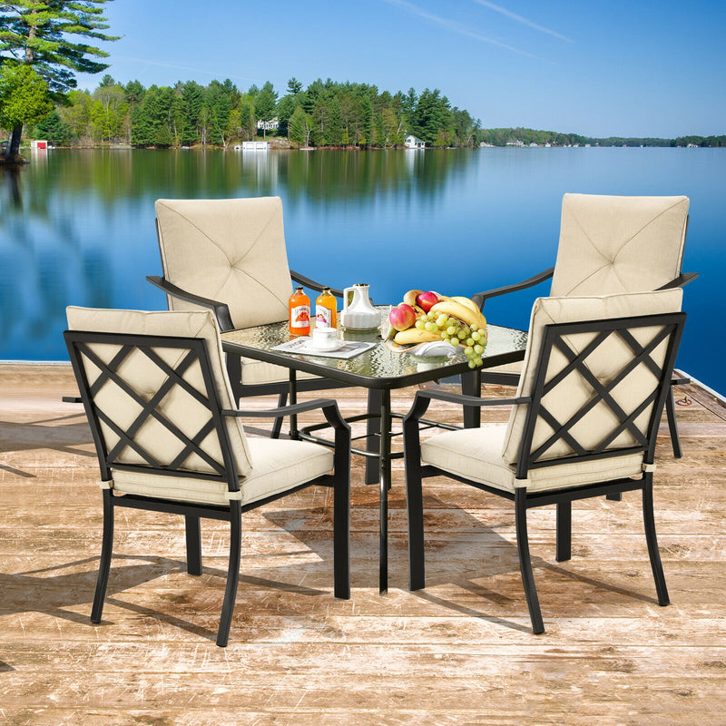 4 Pieces Outdoor Dining Set with Rustproof Steel Frame and Removable Cushions