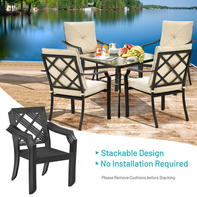 4 Pieces Outdoor Dining Set with Rustproof Steel Frame and Removable Cushions