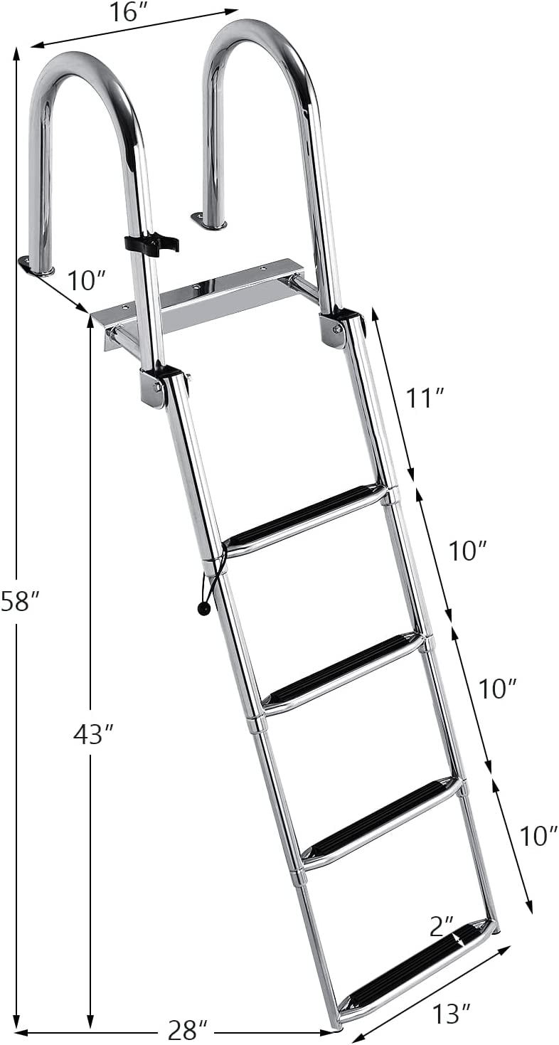 4 Step Stainless Steel Folding Telescoping Pontoon Boat Ladder