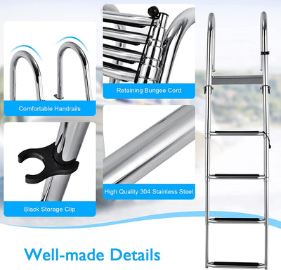 4 Step Stainless Steel Folding Telescoping Pontoon Boat Ladder