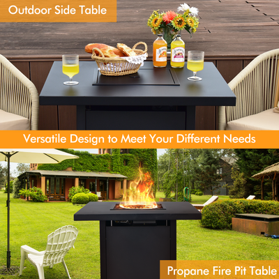 32 Inch 40000 BTU Propane Fire Pit Table with Lid and Fire Glass